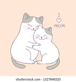 Cartoon cute mom and baby cat vector.	
