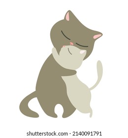 Cartoon cute mom and baby cat hugging. A postcard for mother's day. vector illustration. Love mom.