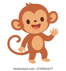 Diseño lindo de la Plantilla de la Ilustración vectorial del color plano animal del mono de la historieta