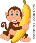 cartoon cute monkey with big banana