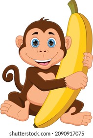 cartoon cute monkey with big banana