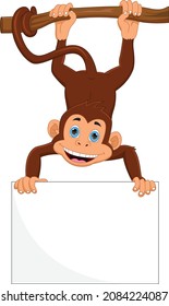 cartoon cute monkey with blank sign