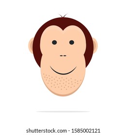 Cartoon cute monkey face, isolated on white background flat icon stock vector illustration.