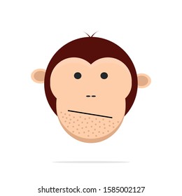 Cartoon cute monkey face, isolated on white background flat icon stock vector illustration.