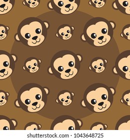 cartoon cute monkey head seamless pattern