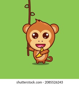 cartoon cute monkey holding banana