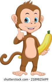 cartoon cute monkey holding banana