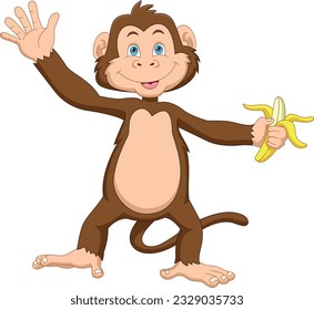 cartoon cute monkey holding banana