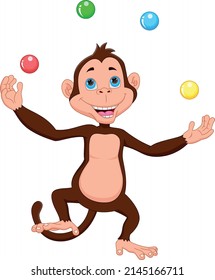 cartoon cute monkey juggling balls