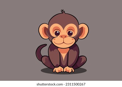 Cartoon cute monkey on dark background with outline