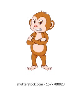 Cartoon of cute monkey standing crossing arms