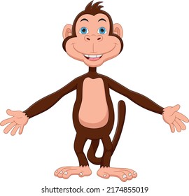 cartoon cute monkey waving on white background