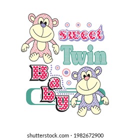 cartoon cute monkeys , vector illustration
