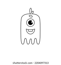 Cartoon cute monster or alien. Coloring book. Vector linear illustration isolated on white background.