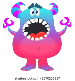 Cartoon cute monster character design vector illustration isolated.