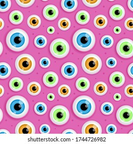 Cartoon cute monster eyes seamless pattern. Face parts collection. Halloween vector illustration.