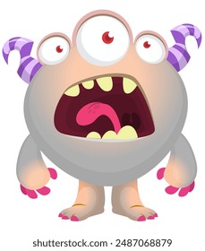 Cartoon cute monster with funny excited face expression waving hands . Vector illustration isolated. Halloween design