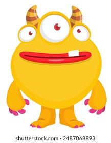 Cartoon cute monster with funny excited face expression waving hands . Vector illustration isolated. Halloween design
