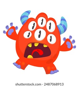Cartoon cute monster with funny excited face expression waving hands . Vector illustration isolated. Halloween design