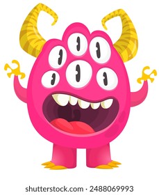 Cartoon cute monster with funny excited face expression waving hands . Vector illustration isolated. Halloween design