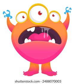 Cartoon cute monster with funny excited face expression waving hands . Vector illustration isolated. Halloween design