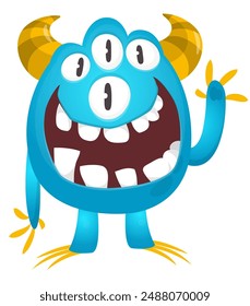 Cartoon cute monster with funny excited face expression waving hands . Vector illustration isolated. Halloween design