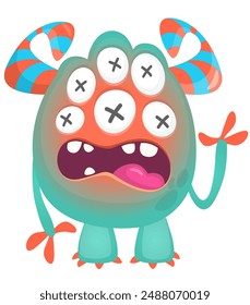 Cartoon cute monster with funny excited face expression waving hands . Vector illustration isolated. Halloween design