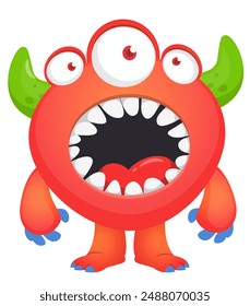 Cartoon cute monster with funny excited face expression waving hands . Vector illustration isolated. Halloween design