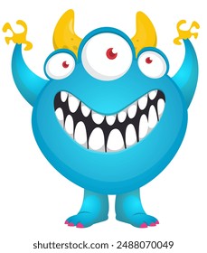 Cartoon cute monster with funny excited face expression waving hands . Vector illustration isolated. Halloween design