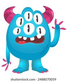 Cartoon cute monster with funny excited face expression waving hands . Vector illustration isolated. Halloween design