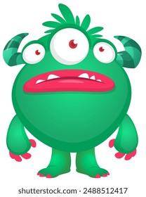 Cartoon cute monster with funny excited face expression waving hands . Vector illustration isolated. Halloween design