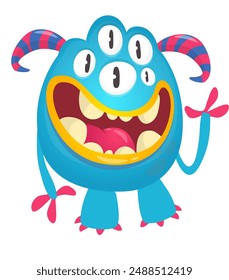 Cartoon cute monster with funny excited face expression waving hands . Vector illustration isolated. Halloween design