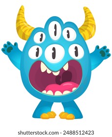 Cartoon cute monster with funny excited face expression waving hands . Vector illustration isolated. Halloween design
