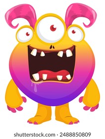 Cartoon cute monster with funny excited face expression waving hands . Vector illustration isolated. Halloween design