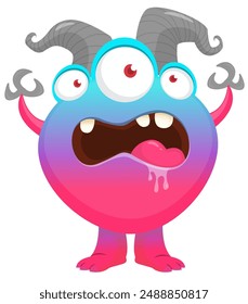 Cartoon cute monster with funny excited face expression waving hands . Vector illustration isolated. Halloween design
