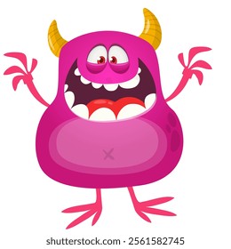 Cartoon cute monster with funny excited face expression waving hands . Vector illustration isolated Halloween design