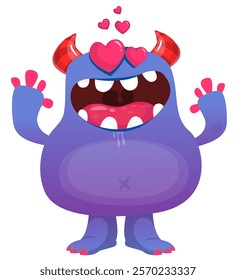 Cartoon cute monster with funny excited face expression waving hands . Vector illustration isolated Halloween design