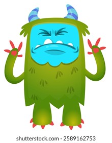 Cartoon cute monster with funny excited face expression waving hands . Vector illustration isolated Halloween design