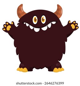 Cartoon monstro bonito com engraçado excitado face expressão acenando mãos . Ilustração vetorial isolada em branco.