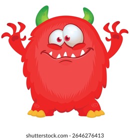 Cartoon cute monster with funny excited face expression waving hands . Vector illustration isolated on white.
