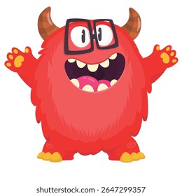 Cartoon cute monster with funny excited face expression waving hands . Vector illustration isolated on white. Halloween design.