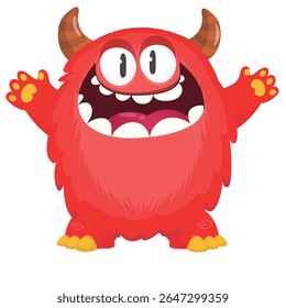 Cartoon cute monster with funny excited face expression waving hands . Vector illustration isolated on white. Halloween design.