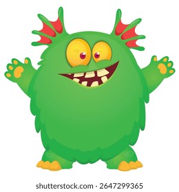Cartoon cute monster with funny excited face expression waving hands . Vector illustration isolated on white. Halloween design.