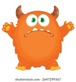 Cartoon cute monster with funny excited face expression waving hands . Vector illustration isolated on white. Halloween design.
