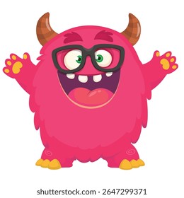 Cartoon cute monster with funny excited face expression waving hands . Vector illustration isolated on white. Halloween design.