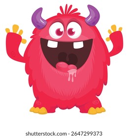 Cartoon cute monster with funny excited face expression waving hands . Vector illustration isolated on white. Halloween design.