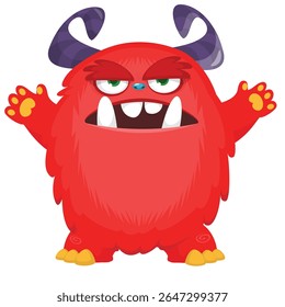 Cartoon cute monster with funny excited face expression waving hands . Vector illustration isolated on white. Halloween design.