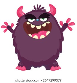 Cartoon cute monster with funny excited face expression waving hands . Vector illustration isolated on white. Halloween design.