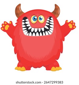 Cartoon cute monster with funny excited face expression waving hands . Vector illustration isolated on white. Halloween design.