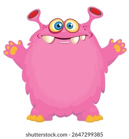 Cartoon cute monster with funny excited face expression waving hands . Vector illustration isolated on white. Halloween design.